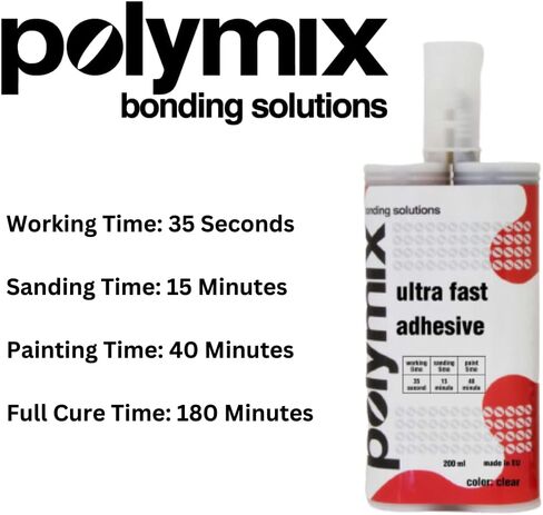 Polymix Ultra Fast Automotive Multipurpose Repirm and kyshesive 200ml cartridge و اثنين من فوهات خلط التطبيق (Clear) in Kuwait