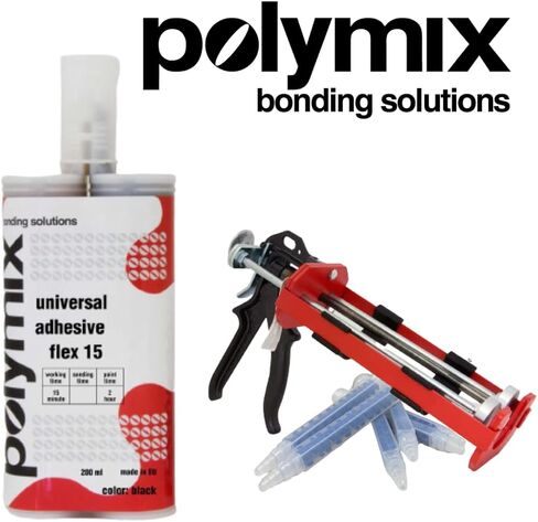 Polymix Ultra Fast Automotive Multipurpose Repirm and kyshesive 200ml cartridge و اثنين من فوهات خلط التطبيق (Clear) in Kuwait