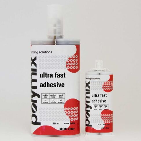 Polymix Ultra Fast Automotive Multipurpose Repirm and kyshesive 200ml cartridge و اثنين من فوهات خلط التطبيق (Clear) in Kuwait
