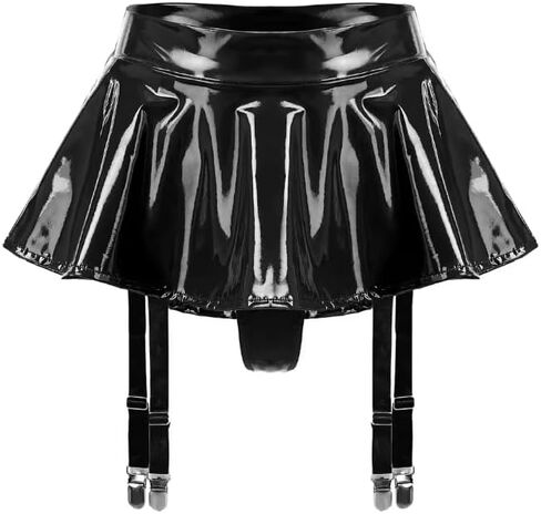 #S-4XL Womens Look Look Patent Leather Chulle Mini Skirt مع حزمة الرباط Metal Clips Latex Minister Minive Rave Party Clubwear in Saudi Arabia