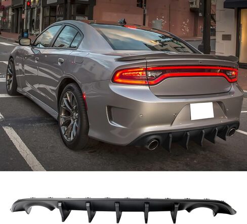 FreeMotor802 متوافق مع 2015-2023 Dodge Charger Bumper Diffuser ، Ikon V2 Matte Black 2PCS Bumper Diffuser Shark Shark Fins - PP in Kuwait