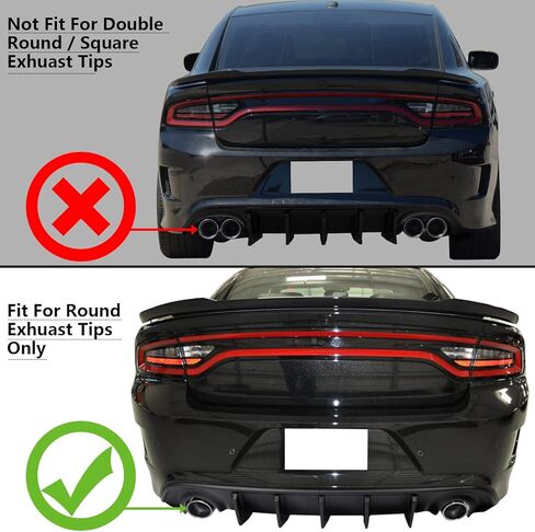 FREEMOTOR802 Compatible With 2015-2023 Dodge Charger Rear Bumper Diffuser, IKON V2 Style Matte Black 2PCS Rear Bumper Diffuser Lip Shark Fins - PP in Kuwait