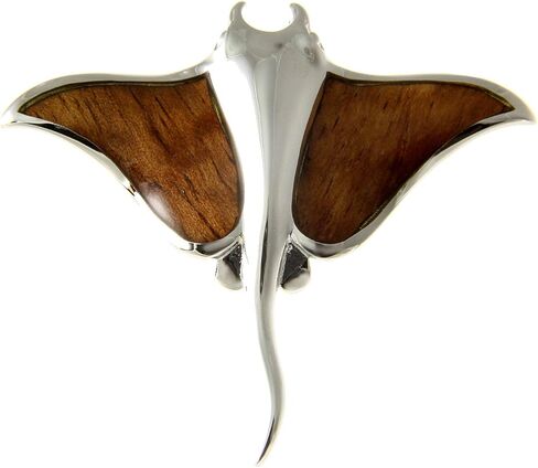 Arthur's Jewelry Koa Wood Hawaiian Manta Ray Fish Rhodium Silver Plated Brass Slide Pendant in Saudi Arabia