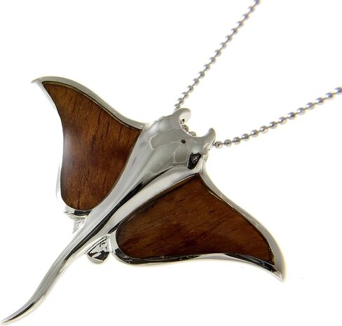 Arthur's Jewelry Koa Wood Hawaiian Manta Ray Fish Rhodium Silver Plated Brass Slide Pendant in Saudi Arabia