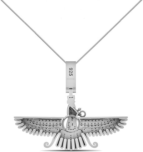 Real Genuine Authentic Natural Diamond 0.71 Cwt. 14K Solid Gold Rhodium Persian Empire Faravahar Ahura Mazda Zoroastrian Pendant Charm Franco Chain Neckless Set in Kuwait