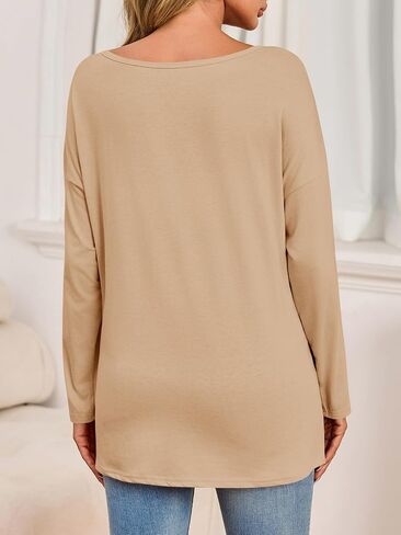 Tankaneo Womens Maternity Shirts Casual Crew Neck Long Sleeve Side Split Pregnancy Clothes Loose Fit Tunic Tops in Saudi Arabia