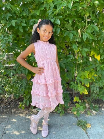 Toddler Kids Girls Summer Sleeveless Ruff Collar Swiss Dot Chiffon Tiered Dress Tutu Princess Birthday Party Dress in Saudi Arabia
