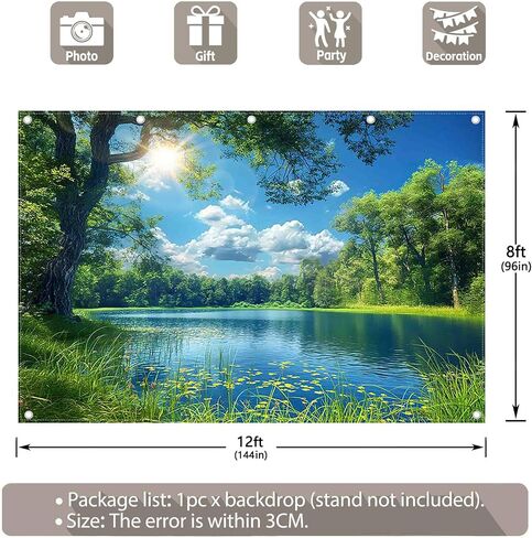 ZTHMOE النسيج 7x5ft بحيرة المناظر الطبيعية خلفية نهر الغابات شجرة السماء الزرقاء خلفية نزهة التخييم المشي لمسافات طويلة الربيع زينة الحفلات في الهواء الطلق التقطت الصور راية الدعائم in Kuwait