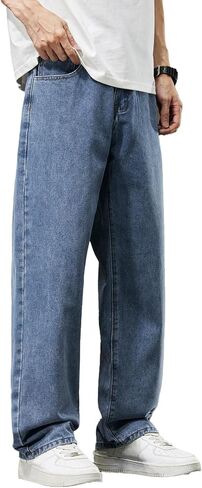 Men's Baggy Jeans Loose Fit Y2k Skater Denim Pants Straight Leg Hip Hop Trousers in Saudi Arabia