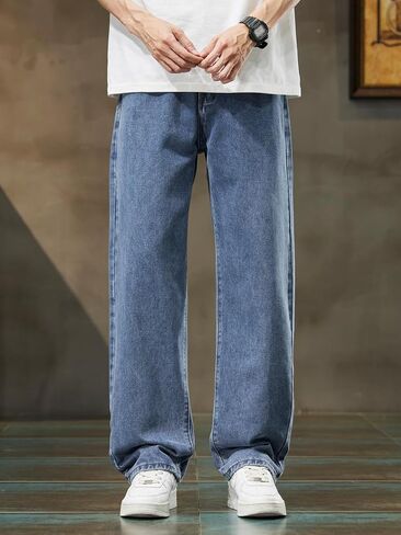 Men's Baggy Jeans Loose Fit Y2k Skater Denim Pants Straight Leg Hip Hop Trousers in Saudi Arabia