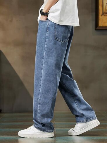 Men's Baggy Jeans Loose Fit Y2k Skater Denim Pants Straight Leg Hip Hop Trousers in Saudi Arabia