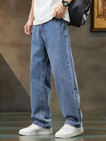 Men's Baggy Jeans Loose Fit Y2k Skater Denim Pants Straight Leg Hip Hop Trousers in Saudi Arabia