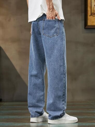 Men's Baggy Jeans Loose Fit Y2k Skater Denim Pants Straight Leg Hip Hop Trousers in Saudi Arabia