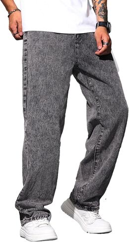 Men's Baggy Jeans Loose Fit Y2k Skater Denim Pants Straight Leg Hip Hop Trousers in Saudi Arabia