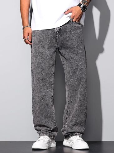 Men's Baggy Jeans Loose Fit Y2k Skater Denim Pants Straight Leg Hip Hop Trousers in Saudi Arabia
