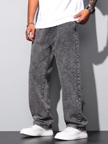 Men's Baggy Jeans Loose Fit Y2k Skater Denim Pants Straight Leg Hip Hop Trousers in Saudi Arabia