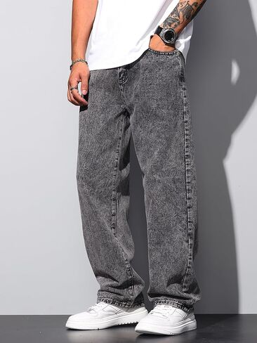 Men's Baggy Jeans Loose Fit Y2k Skater Denim Pants Straight Leg Hip Hop Trousers in Saudi Arabia