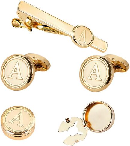 Cufflinks necktie Clip for men Initial cufflinks tie clips and shirts button covers Set Gold or silver in Saudi Arabia