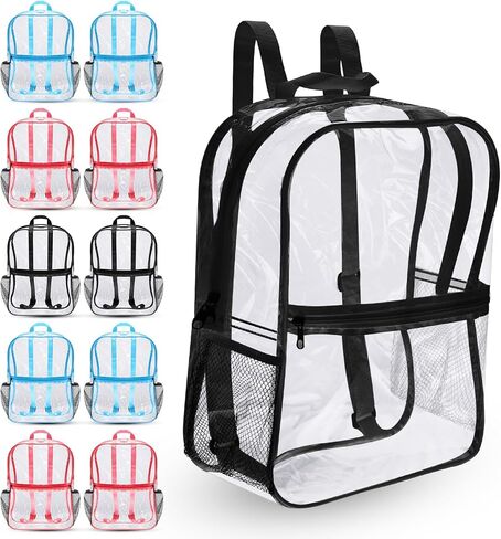 Hillban 12 Pcs Clear Backpack 11 x 5 x 15.5 Inches Clear Stadium Bags for Women See Through Book Concert Backpack Transparent Plastic PVC Festival Work Security Backpack, 3 Colors in Saudi Arabia