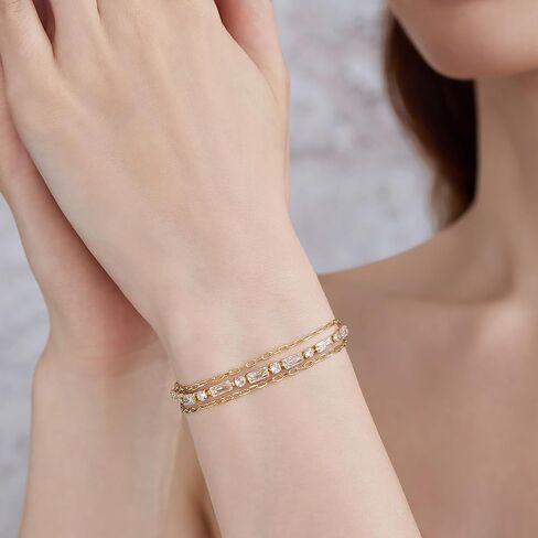Cicy Bell Womens Double Layered Link Bracelets 18K Gold Plated Cubic Zirconia Tennis Bracelets Sets Trendy Jewelry Gifts for Lover Mom Friends in Saudi Arabia