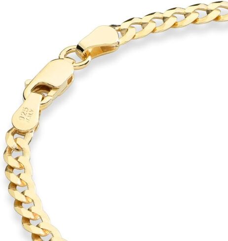 Miabella Italian Solid 925 Sterling Silver, 18Kt Gold Plated 3.5mm Diamond Cut Cuban Link Curb Chain Bracelet for Women, Made in Italy in Saudi Arabia