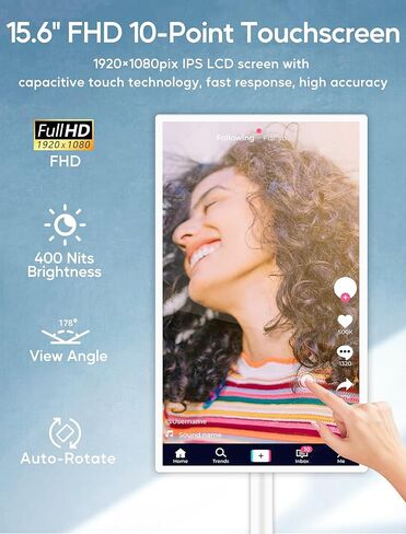 شاشة عرض إعلانية متعددة اللمس مقاس 15.6 بوصة مع حامل معدني قابل للتعديل وشاشة LCD تجارية تعمل بنظام Android 11 مع تشغيل تلقائي، ونسخ شاشة لاسلكي، 4+64 جيجابايت in Kuwait