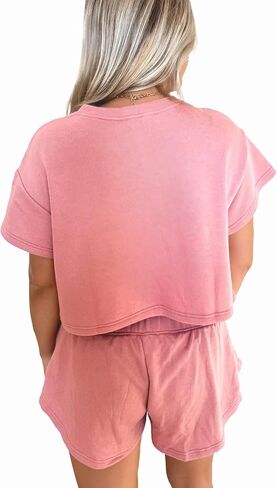 Women's 2 Piece Summer Outfit Set, Casual Short T-Shirt with Ruffle High Waisted Skirt Pants in Saudi Arabia