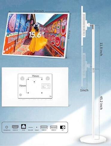 شاشة عرض إعلانية متعددة اللمس مقاس 15.6 بوصة مع حامل معدني قابل للتعديل وشاشة LCD تجارية تعمل بنظام Android 11 مع تشغيل تلقائي، ونسخ شاشة لاسلكي، 4+64 جيجابايت in Kuwait