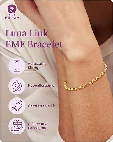 EMF Harmony Rolo سلسلة سوار - الفضة الاسترليني أو الذهب الذهب 18K مع Bioresonance لموازنة الطاقة والعافية - المجوهرات النسائية القابلة للتعديل in Kuwait