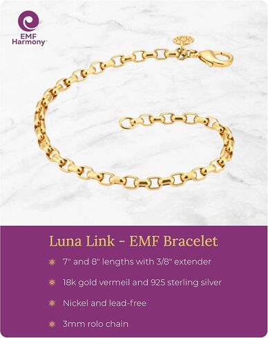 EMF Harmony Rolo سلسلة سوار - الفضة الاسترليني أو الذهب الذهب 18K مع Bioresonance لموازنة الطاقة والعافية - المجوهرات النسائية القابلة للتعديل in Kuwait