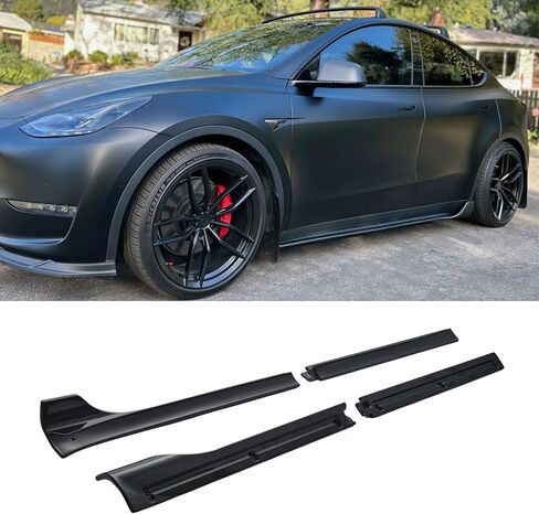 التنانير الجانبية متوافقة مع Tesla Model Y 2020-2024 ، طقم جسم الشفاه الحارس الروك ، وملحقات استبدال Tesla (مظهر ألياف الكربون) in Kuwait