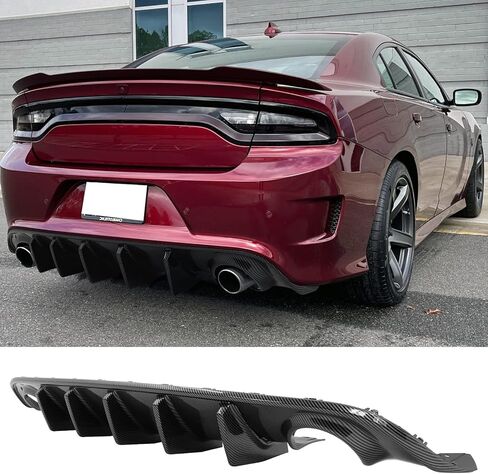 FREEMOTOR802 Compatible With 2015-2023 Dodge Charger Rear Bumper Diffuser, IKON V2 Style Matte Black 2PCS Rear Bumper Diffuser Lip Shark Fins - PP in Kuwait