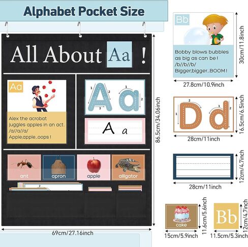 All About Letter Pocket Chart Letter of The Day Week Chart 103 ABC Flash Cards 34" x 27" Alphabet Learning Educational Wall Chart Letter Tracing for Kids Classroom Homes Learning Activities in Saudi Arabia