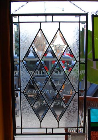 Stained Glass Window Diamond Beveled with clear Glue Chip glass in Saudi Arabia