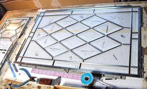 Stained Glass Window Diamond Beveled with clear Glue Chip glass in Saudi Arabia