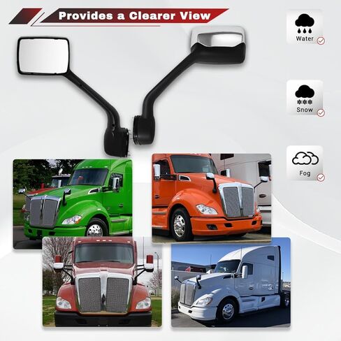 Pair Hood Mirror for Kenworth T680 Peterbilt 579 Peterbilt 587 Mirror Replacement Driver Left and Passenger Right Side OE Kenworth T680 Accessories (Black) in Saudi Arabia