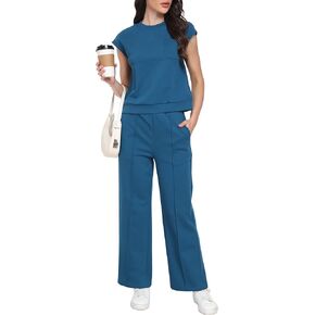 Two Piece Sets for Women Summer Sweatsuit Sleeveless Casual Wide Leg Pants Lounge Sets Beach Vacation Travel Outfit in Kuwait
