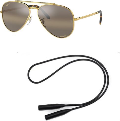 Ray-Ban RB3625 Sunglasses Bundle: RB 3625 002/B1 New Aviator Black Dark Grey and Universal Anti-slip Silicone Leash in Saudi Arabia