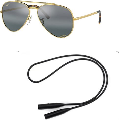 Ray-Ban RB3625 Sunglasses Bundle: RB 3625 002/B1 New Aviator Black Dark Grey and Universal Anti-slip Silicone Leash in Saudi Arabia