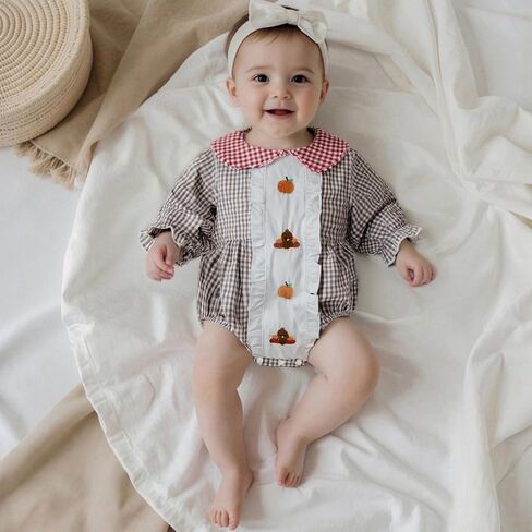 Newborn Baby Girl Halloween Bodysuit Puff Sleeve Doll Collar Outfit Pumpkin Bubble Romper Infant Fall Clothes in Kuwait