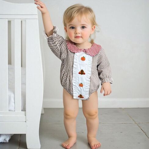 Newborn Baby Girl Halloween Bodysuit Puff Sleeve Doll Collar Outfit Pumpkin Bubble Romper Infant Fall Clothes in Kuwait