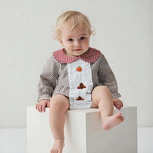 Newborn Baby Girl Halloween Bodysuit Puff Sleeve Doll Collar Outfit Pumpkin Bubble Romper Infant Fall Clothes in Kuwait
