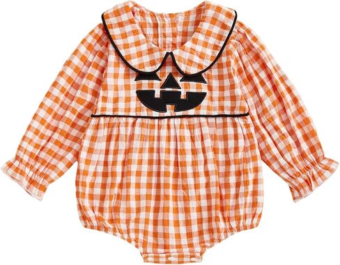 Newborn Baby Girl Halloween Bodysuit Puff Sleeve Doll Collar Outfit Pumpkin Bubble Romper Infant Fall Clothes in Kuwait