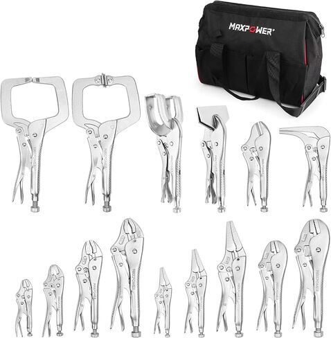 MAXPOWER Heavy Duty Locking C-Clamp Set 6-Inch, 9-Inch,11-Inch, 3-Piece Locking Pliers Nickel Plated C Pliers With Regular Tip and Swivel Pads in Saudi Arabia