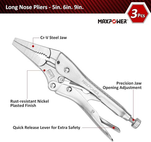 MAXPOWER Heavy Duty Locking C-Clamp Set 6-Inch, 9-Inch,11-Inch, 3-Piece Locking Pliers Nickel Plated C Pliers With Regular Tip and Swivel Pads in Saudi Arabia