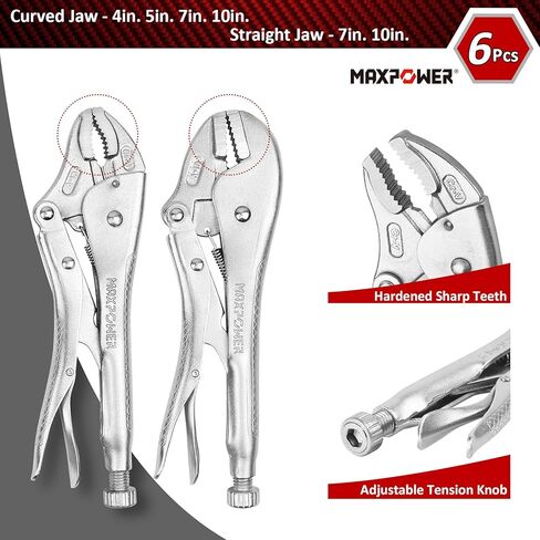 MAXPOWER Heavy Duty Locking C-Clamp Set 6-Inch, 9-Inch,11-Inch, 3-Piece Locking Pliers Nickel Plated C Pliers With Regular Tip and Swivel Pads in Saudi Arabia