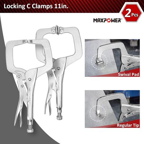 MAXPOWER Heavy Duty Locking C-Clamp Set 6-Inch, 9-Inch,11-Inch, 3-Piece Locking Pliers Nickel Plated C Pliers With Regular Tip and Swivel Pads in Saudi Arabia