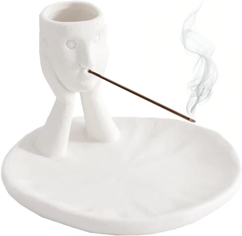 Incense Holder Modern Ceramic, Creative Incense Burner Head Sculpture Figurine Jewelry Dish Trinket Tray Incense Ash Catcher for Burning Sage Stick Unique Gift Home Decor (White) in Saudi Arabia