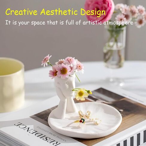 Incense Holder Modern Ceramic, Creative Incense Burner Head Sculpture Figurine Jewelry Dish Trinket Tray Incense Ash Catcher for Burning Sage Stick Unique Gift Home Decor (White) in Saudi Arabia