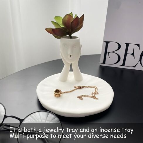 Incense Holder Modern Ceramic, Creative Incense Burner Head Sculpture Figurine Jewelry Dish Trinket Tray Incense Ash Catcher for Burning Sage Stick Unique Gift Home Decor (White) in Saudi Arabia